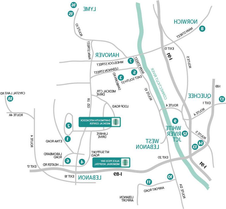 Map of Upper Valley with Rest Easy housing and hotel options